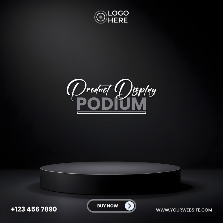 Elegante podio negro para la exhibición de productos para publicidad