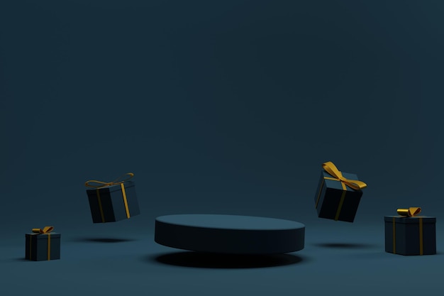 Elegante podio de render 3d para navidad con caja de regalo