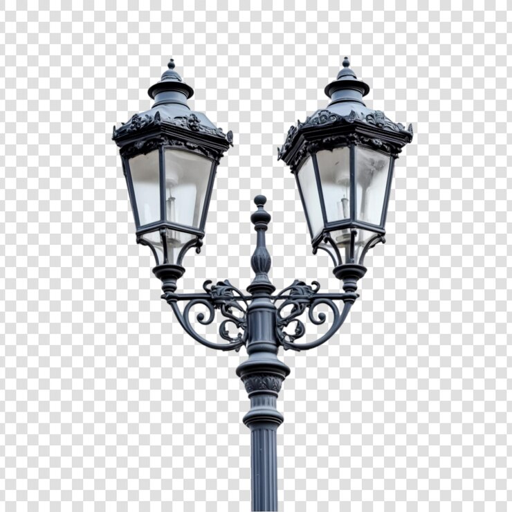 PSD elegante poste de lámpara doble diseño ornamentado iluminación de la ciudad