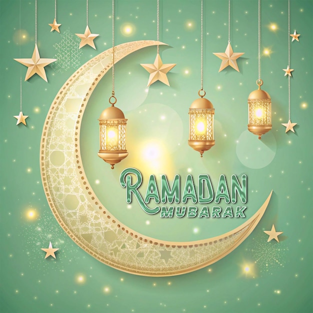 Elegante Ramadan Kareem Fonte Crescente Lua e Luzes