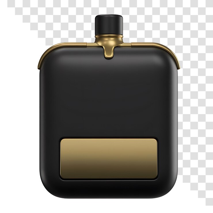 PSD elegante recipiente negro mate con acentos dorados y botón