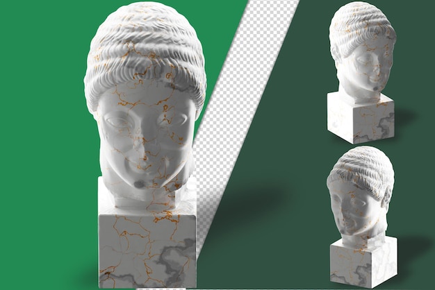 Elegante representación 3d rayet head con mármol blanco y material dorado para marcas y promociones de lujo