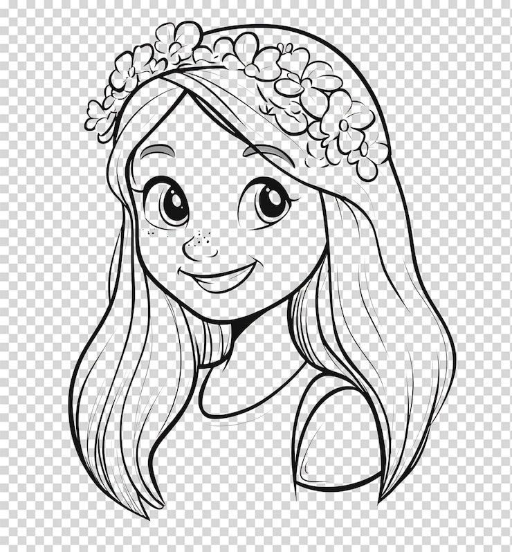 PSD elegante retrato de una niña con una corona de flores