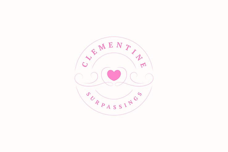 PSD elegante rosa herz mit niedlichen locken, kreis, minimale linien, logo-design-vorlage für liebesbräute