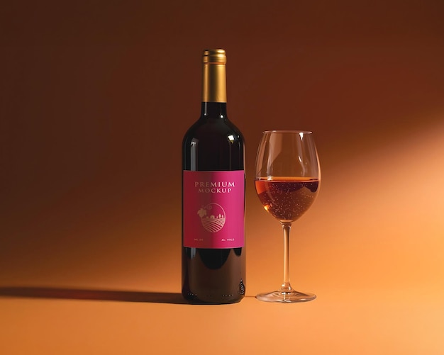 Elegante Rotweinflasche und Glas-Mockup
