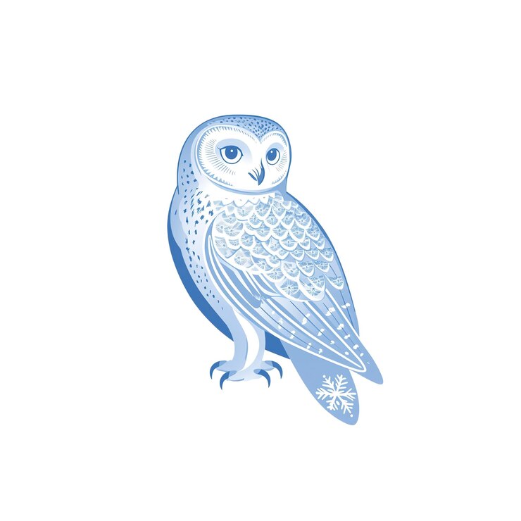 PSD elegante schnee-eule mit schneeflocken-design wintervogel-illustration