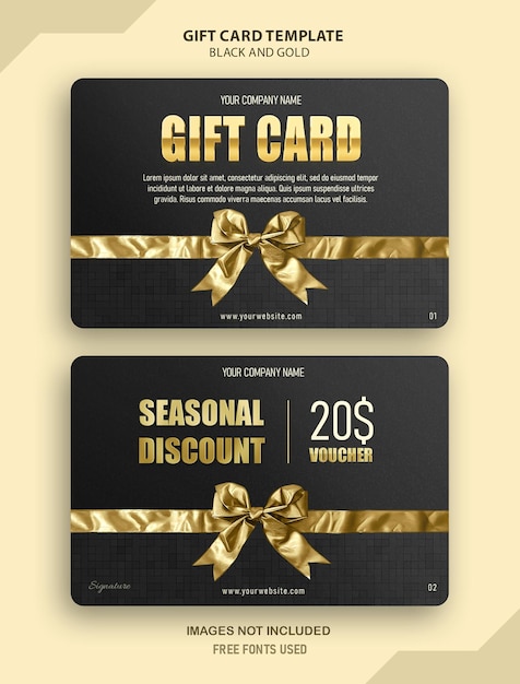 Elegante schwarz-goldene Geschenkkartenvorlage mit saisonalen Rabatt