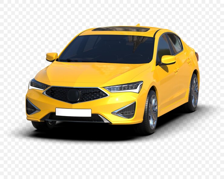 PSD elegante sedán amarillo con diseño moderno y techo solar