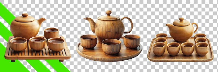 PSD elegante set di tè in legno con tazze e vassoio