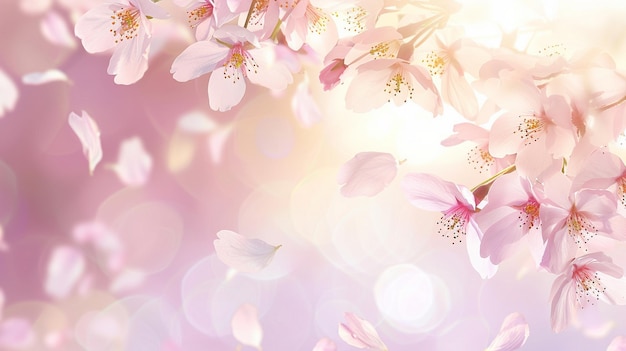 Elegante sfondo primaverile con fiori di ciliegio in fiore e petali volanti