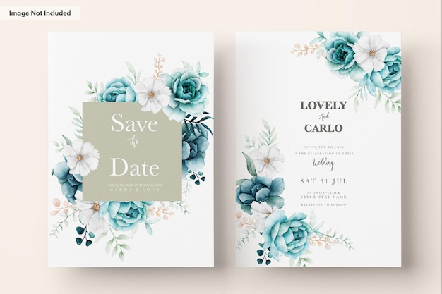 PSD elegante tarjeta de invitación de acuarela con flor de tosca y hojas