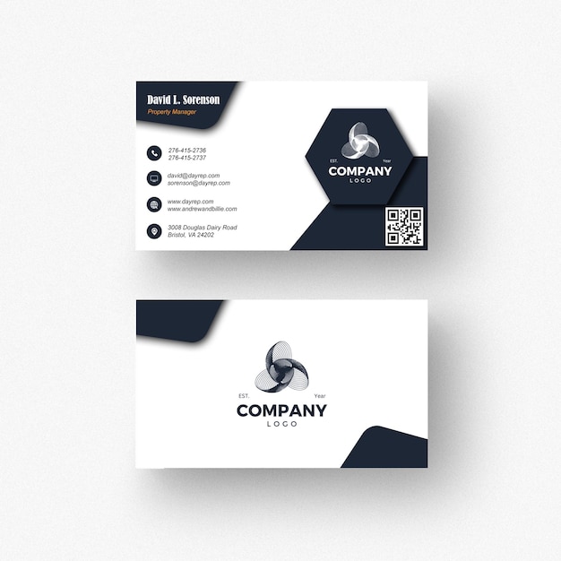 Elegante tarjeta de visita PSD de color azul oscuro