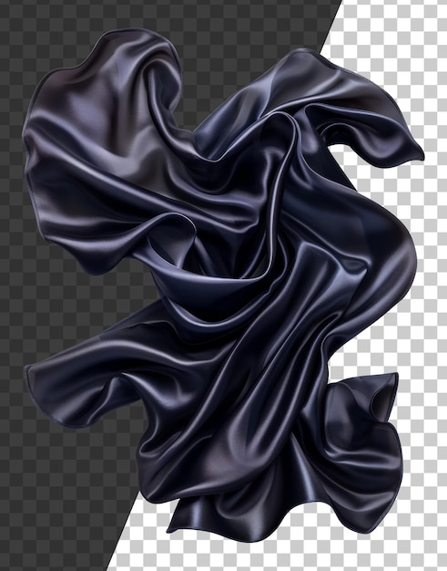 Elegante tecido de seda preto fluido em fundo transparente png