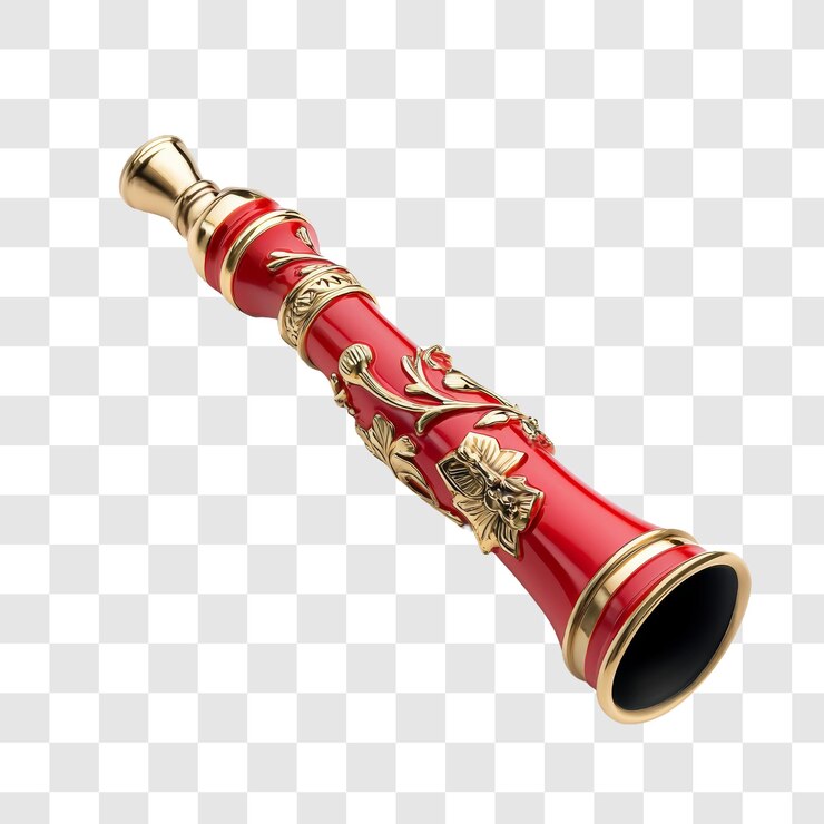 PSD elegante telescopio decorativo rojo con acentos dorados