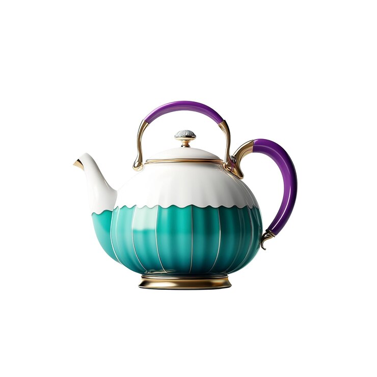 PSD elegante tetera de azul azulado y púrpura con acentos de oro exquisita tetera de porcelana
