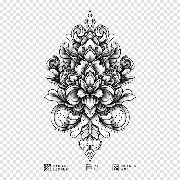 Elegante und komplizierte schwarze Damaskmuster-Tattoo-Design mit durchsichtigem Hintergrund