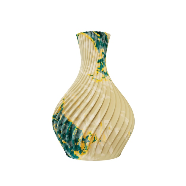 Elegante vaso contorto con disegno verde e oro