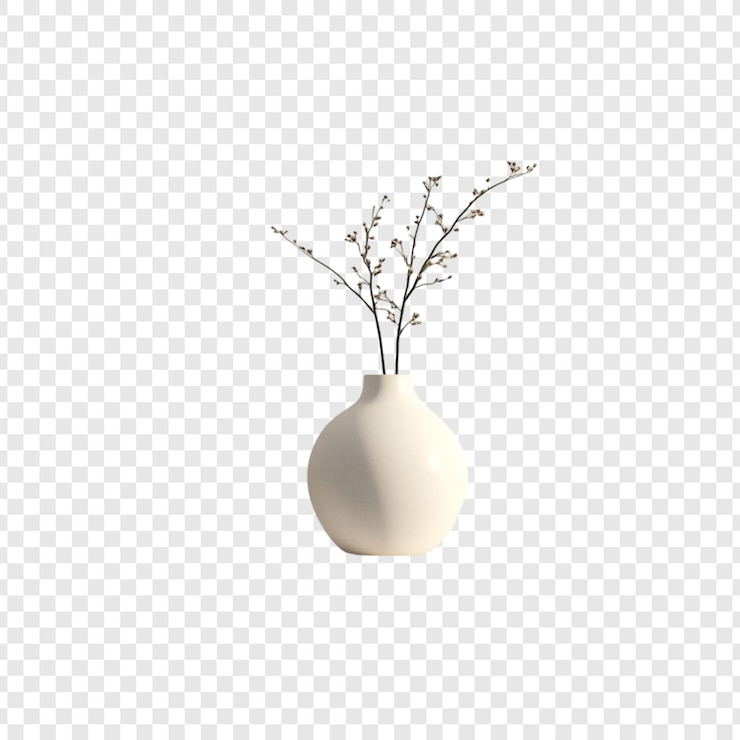PSD elegante vaso di crema per la decorazione della casa minimalista con rami delicati