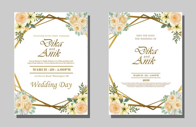 Elegante vegetación en plantilla de tarjeta de invitación de boda psd