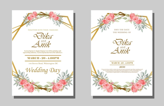 Elegante vegetación en plantilla de tarjeta de invitación de boda psd