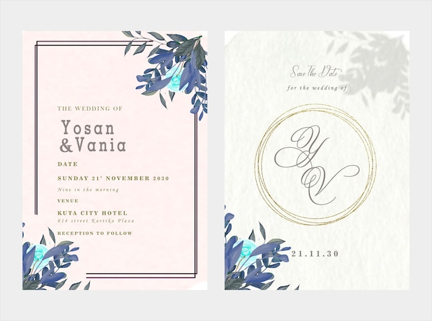 Elegante vegetación en plantilla de tarjeta de invitación de boda psd