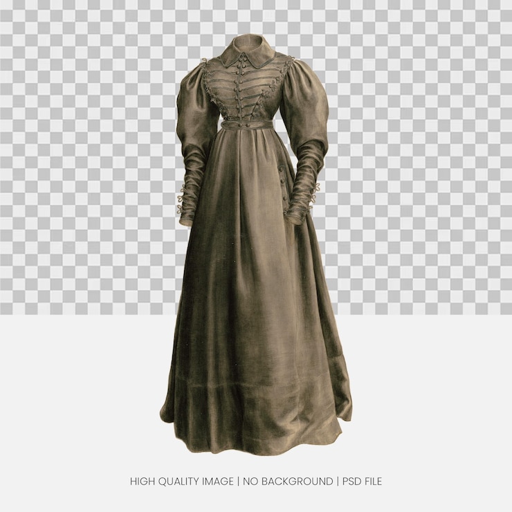 PSD elegante vestido de la época victoriana con mangas abultadas y cuello alto