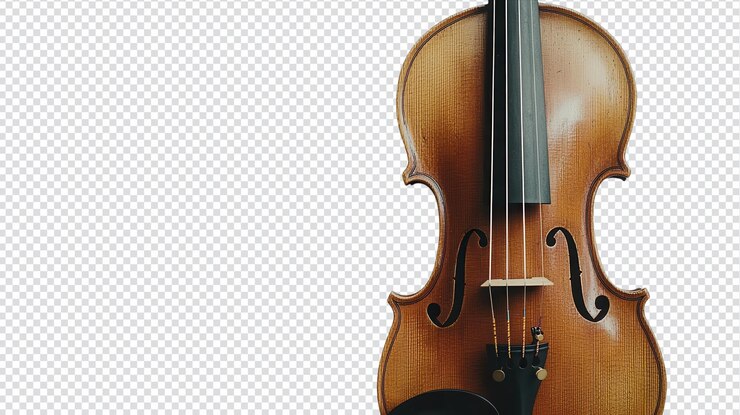 PSD elegante violín con arco posicionado con gracia sobre un fondo blanco prístino perfecto para diseños y promociones relacionadas con la música