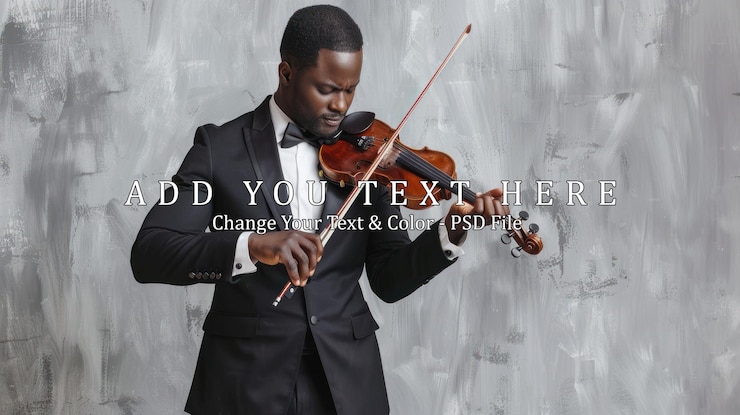 PSD elegante violinista con un traje negro