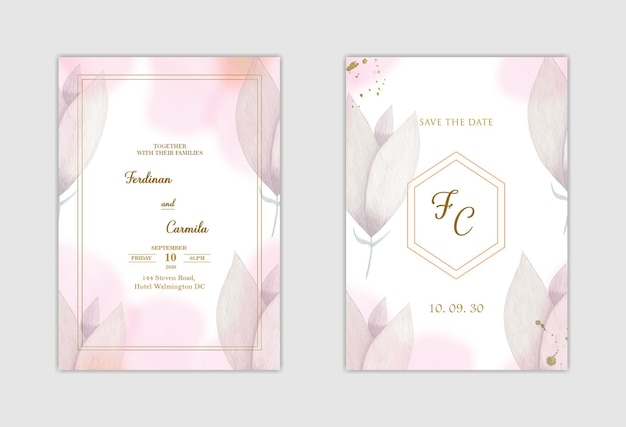 Elegante weiße hochzeitseinladung und save the date mit blauer blume premium psd