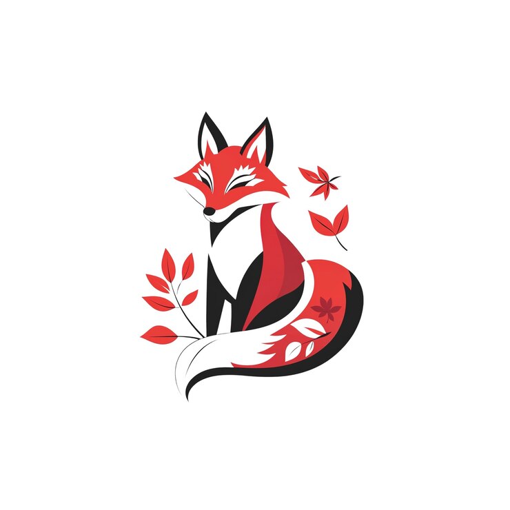 PSD elegante zorro rojo con ilustraciones de hojas de otoño