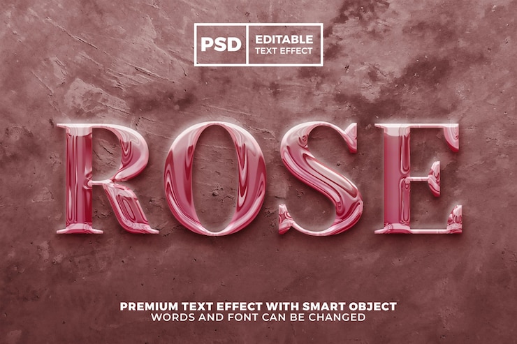 PSD eleganter bearbeitbarer 3d-texteffekt in flüssigem roségold