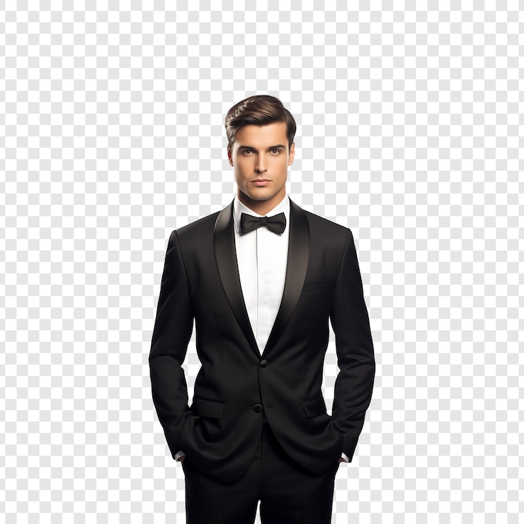 PSD eleganter mann in tuxedo auf durchsichtigem hintergrund