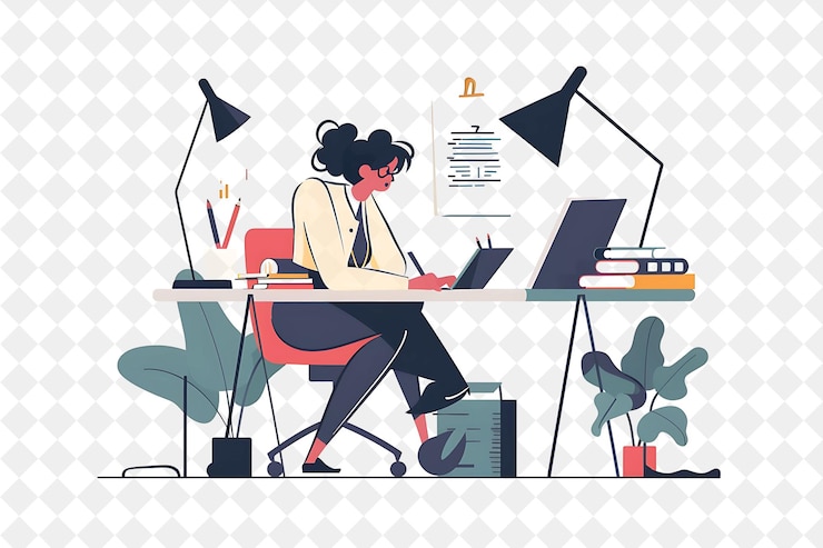 PSD eleganter technischer schriftsteller mit schriftzeichen und documen png menschen in der täglichen arbeit illustration