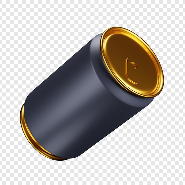Elegantes 3D-Rendering einer schwarzen Soda-Dose mit goldenen Akzenten