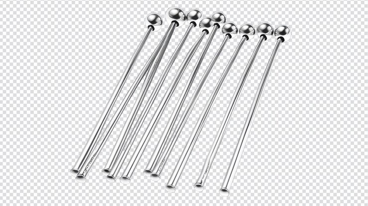 PSD elegantes agitadores de cócteles plateados en plata accesorios perfectos para eventos de lujo fiestas y entretenimiento en casa