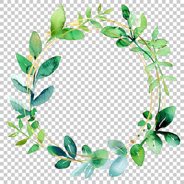 PSD elegantes aquarell-blumenrahmen-kranz mit goldenem kreis png mit durchsichtigem hintergrund