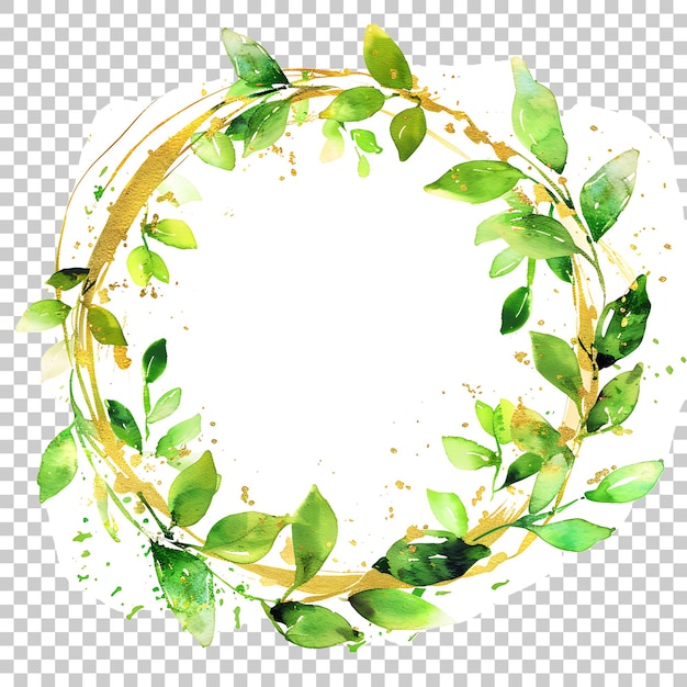 PSD elegantes aquarell-blumenrahmen-kranz mit goldenem kreis png mit durchsichtigem hintergrund