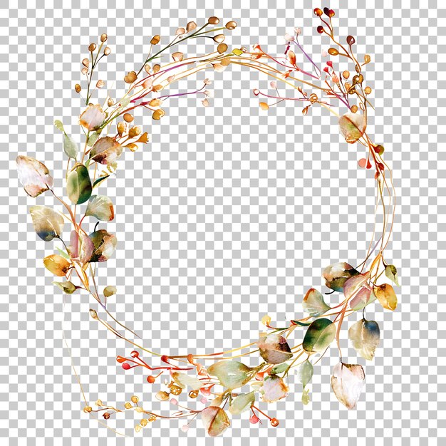 PSD elegantes aquarell-blumenrahmen-kranz mit goldenem kreis png mit durchsichtigem hintergrund