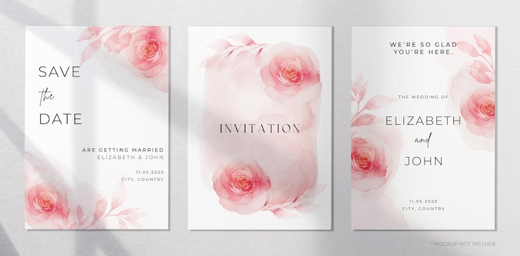 PSD elegantes aquarell mit blumen und blättern auf der hochzeitseinladungskartenvorlage