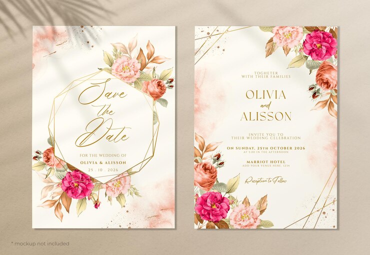 PSD elegantes blumenhochzeitseinladungskartenset