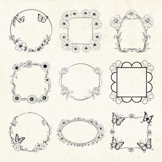 Elegantes Blumenrahmen-Designelement-PSD-Set