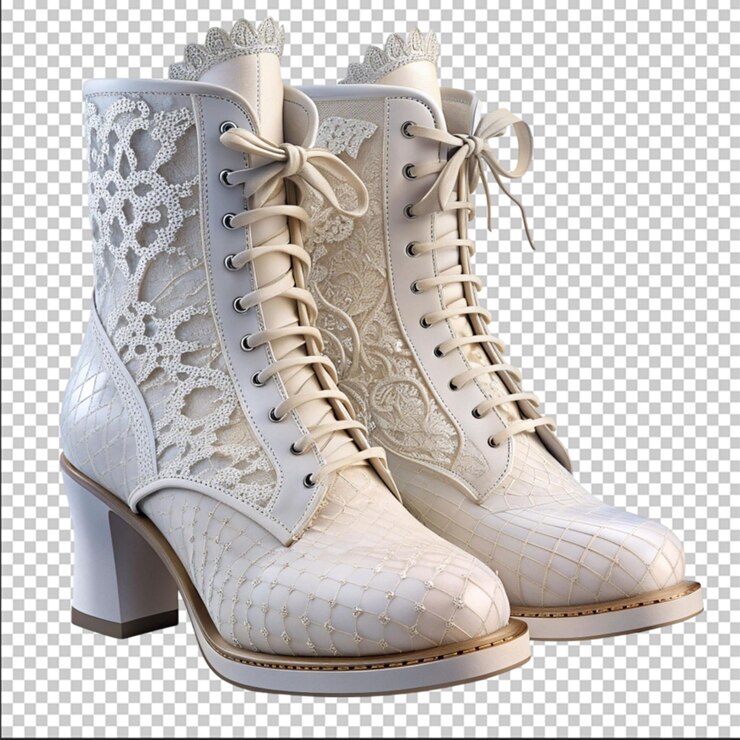 PSD elegantes botas de encaje blanco sobre fondo blanco