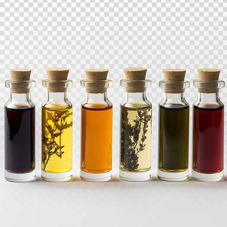 PSD elegantes botellas de aceites perfumados en exhibición