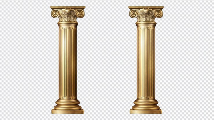 PSD elegantes columnas doradas con detalles intrincados que muestran la arquitectura clásica en un fondo transparente
