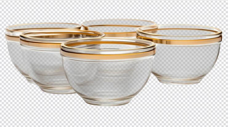 PSD elegantes cuencos de postre de vidrio con borde dorado para servir y decorar con estilo en eventos y ocasiones especiales