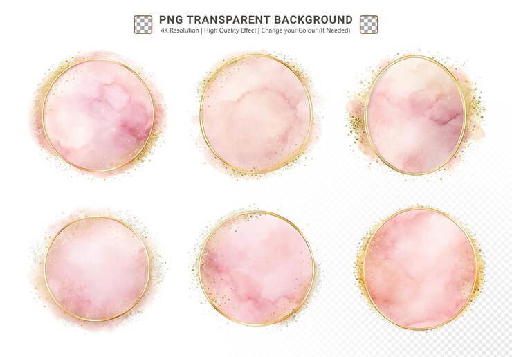 PSD elegantes fundos de aquarela rosa com sotaques dourados e design transparente