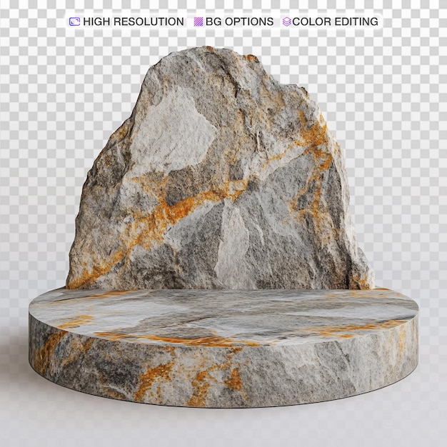 Elegantes graues Podium mit gelben und orangefarbenen Adern auf hellem Hintergrund