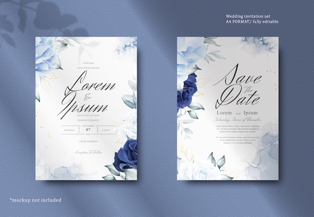 Elegantes Hochzeitsbriefpapier mit Marine-Blau-Blume und Blättern