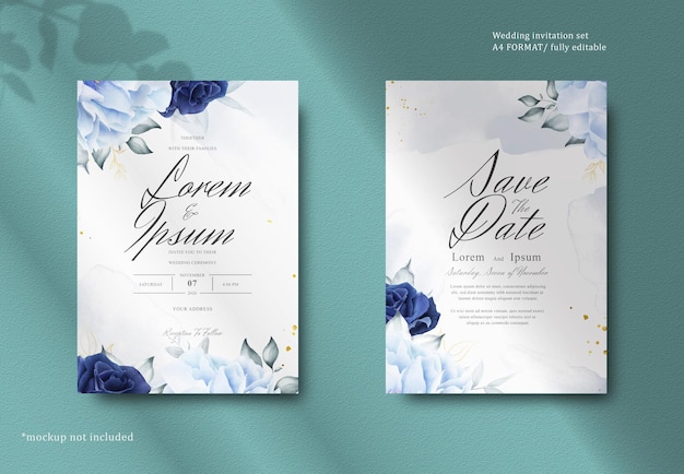 Elegantes Hochzeitsbriefpapier mit Marine-Blau-Blume und Blättern