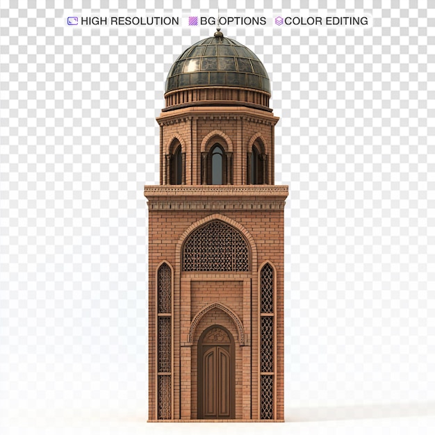 Elegantes hohes arabisches Gebäude mit Bronze-Kuppel auf weißem Hintergrund